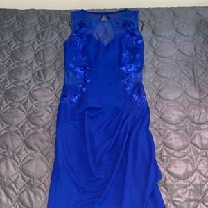 Blue full length prom dress